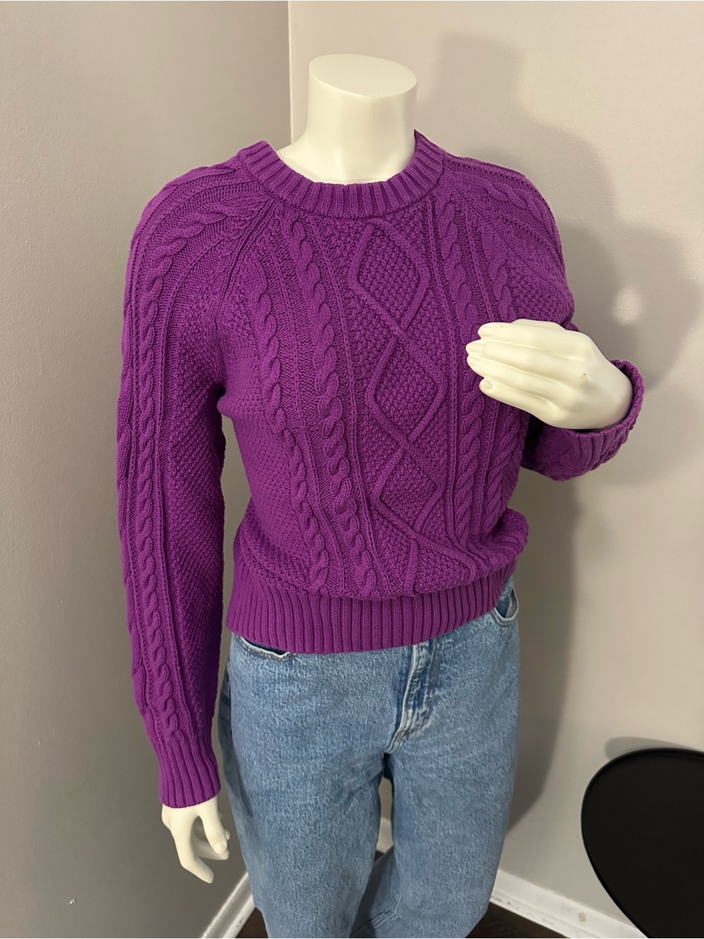 GAP Women’s Purple Cable Crewneck Sweater